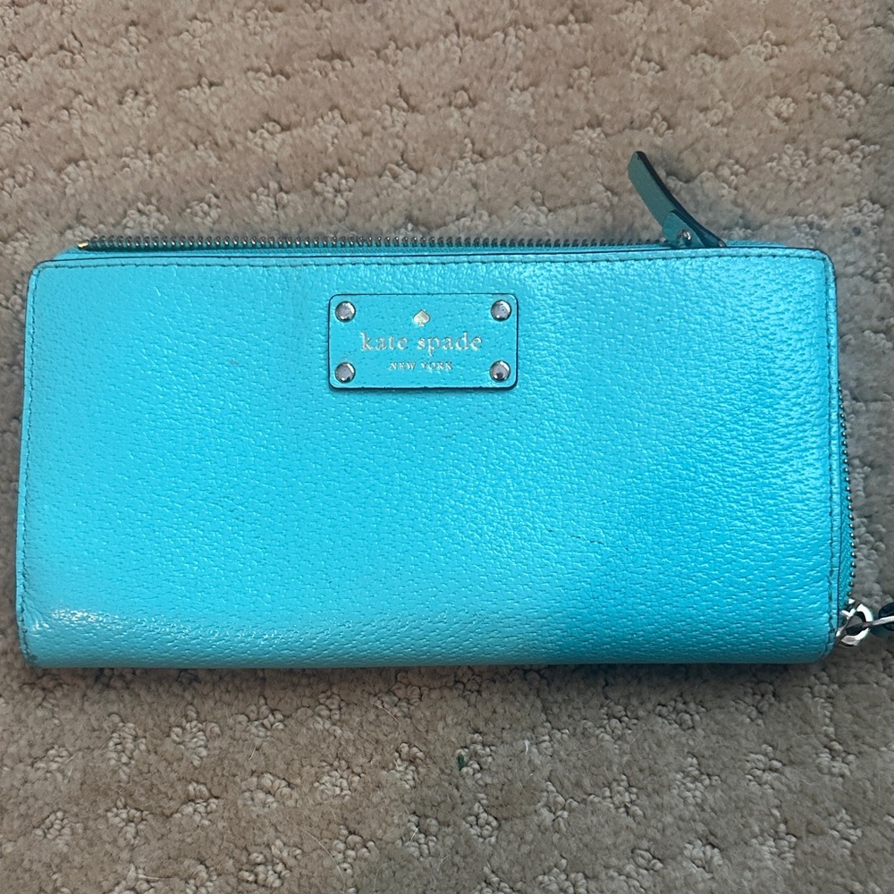 Kate Spade Metallic Turquoise Zip Wallet clutch